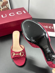 GUCCI 26S HIGH-HEELED SANDALS 50 MM IN RED CANVAS