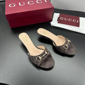 GUCCI 26S HIGH-HEELED SANDALS 50 MM IN DARK BROWN CANVAS