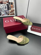 GUCCI 26S HIGH-HEELED SANDALS 50 MM IN MOSS GREEN CANVAS