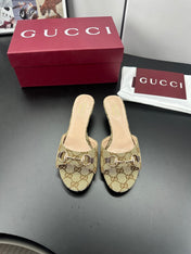 GUCCI 26S HIGH-HEELED SANDALS 50 MM IN DARK BEIGE CANVAS