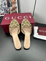 GUCCI 26S HIGH-HEELED SANDALS 50 MM IN DARK BEIGE CANVAS