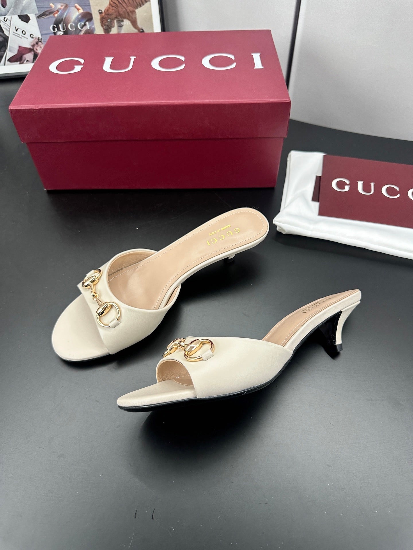 GUCCI 26S HIGH-HEELED SANDALS 50 MM IN CREAM WHITE CALFSKIN