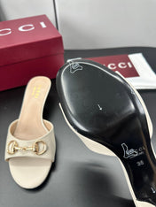 GUCCI 26S HIGH-HEELED SANDALS 50 MM IN CREAM WHITE CALFSKIN