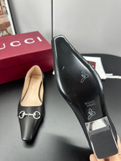 GUCCI 26S VITTORIA BALLERINA SHOES IN BLACK CALFSKIN