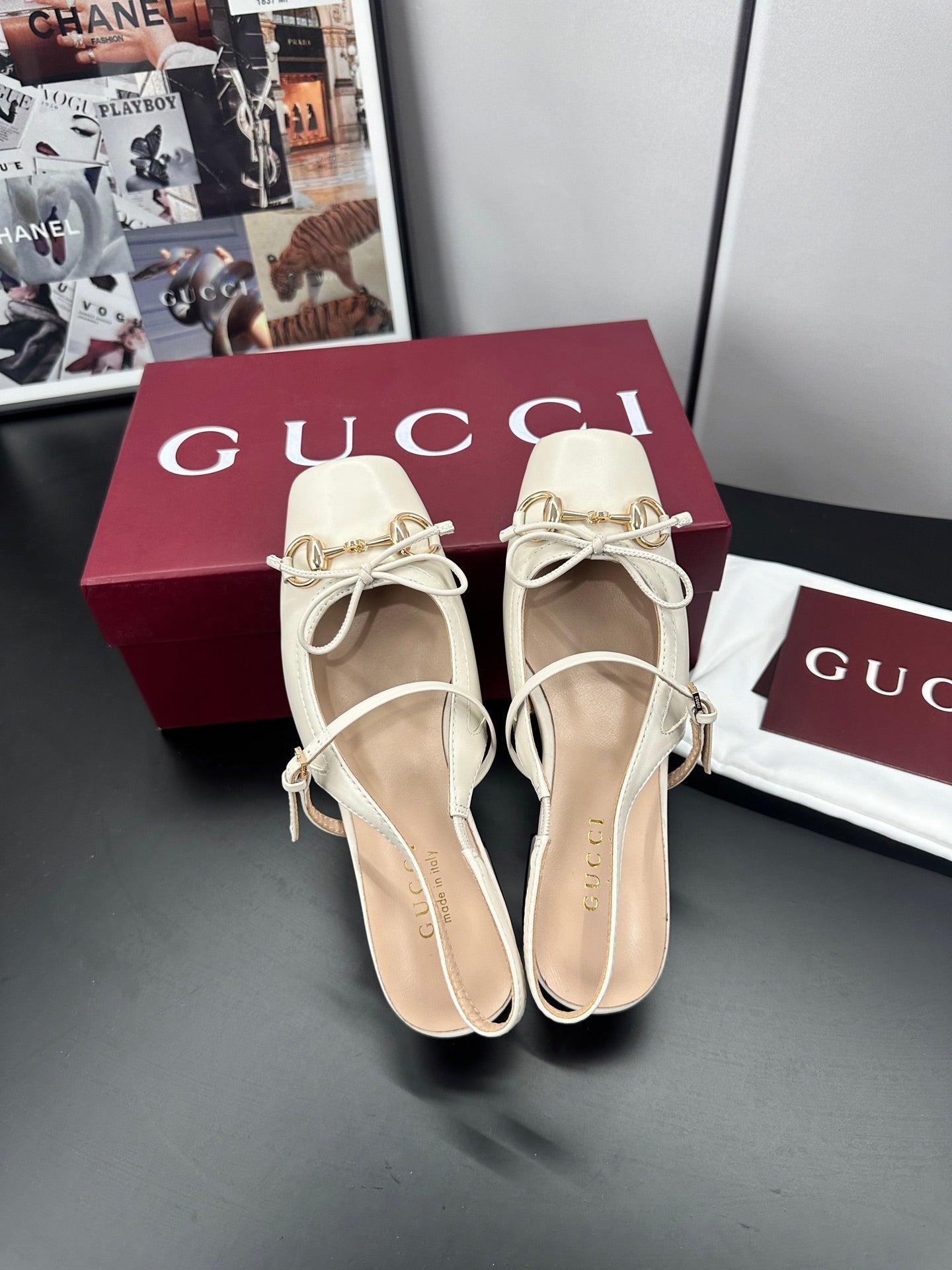 GUCCI 26S SLINGBACK 25 MM IN CREAM WHITE CALFSKIN