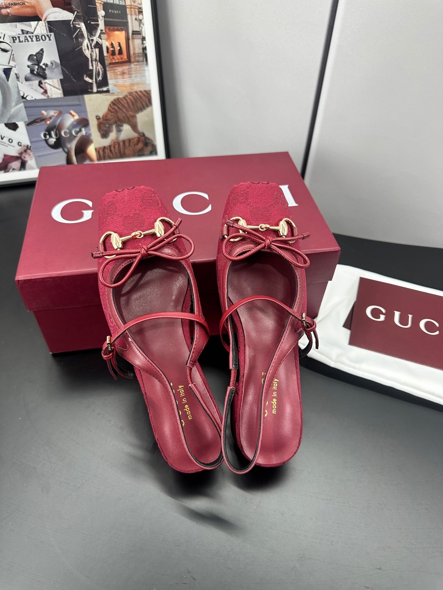 GUCCI 26S SLINGBACK 25 MM IN RED CANVAS