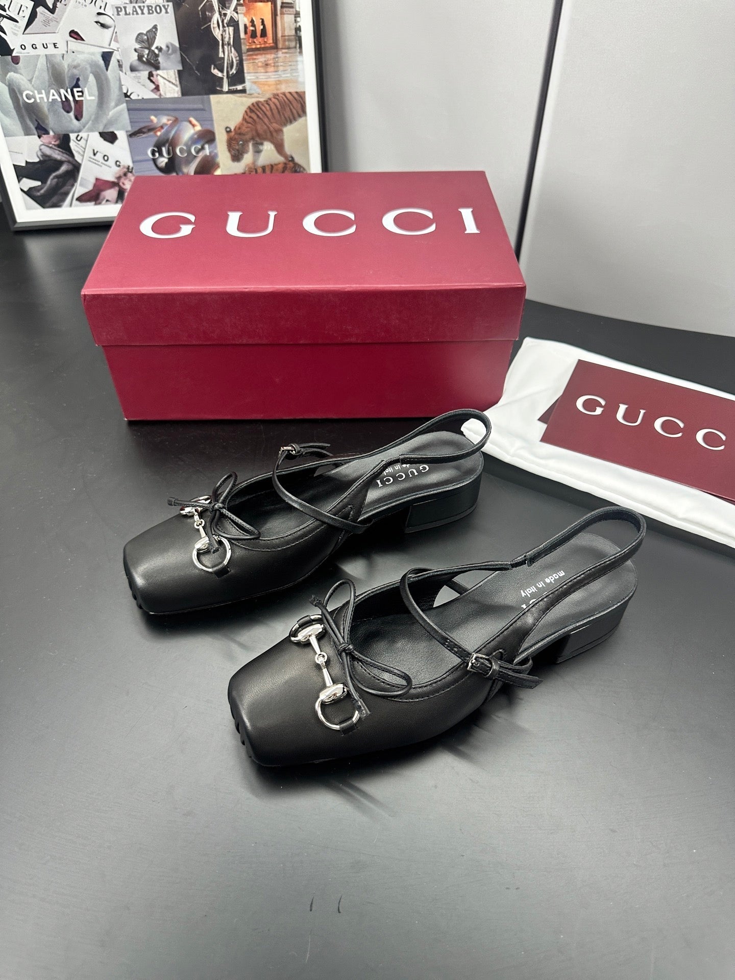 GUCCI 26S SLINGBACK 25 MM IN BLACK CALFSKIN
