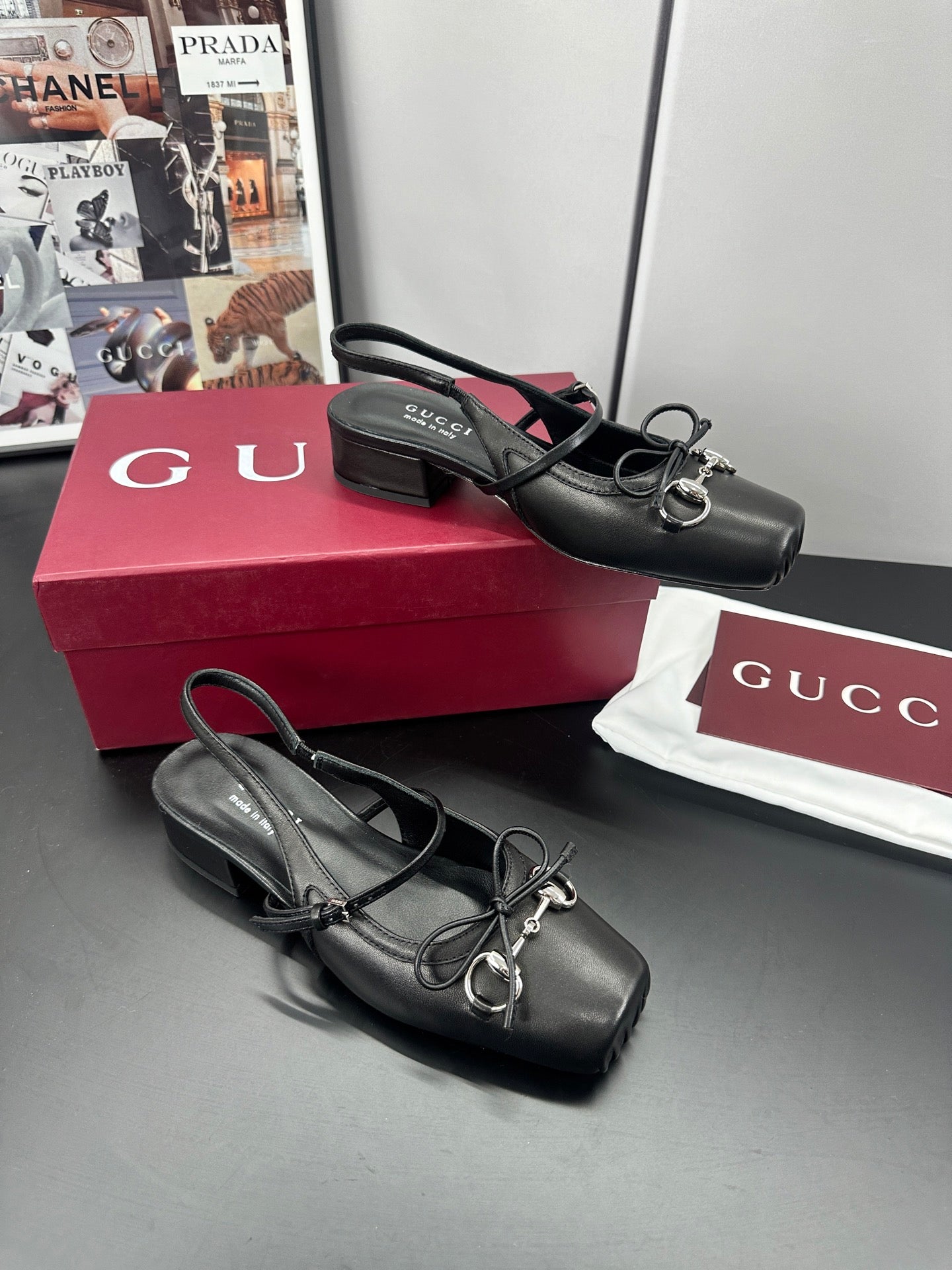 GUCCI 26S SLINGBACK 25 MM IN BLACK CALFSKIN