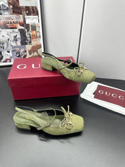 GUCCI 26S SLINGBACK 25 MM IN MOSS GREEN CANVAS
