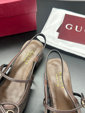 GUCCI 26S SLINGBACK 25 MM IN TAUPE BROWN CANVAS