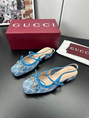 GUCCI 26S SLINGBACK 25 MM IN BLUE DENIM