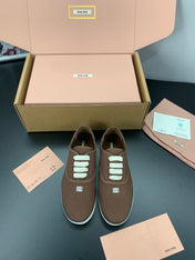 MIUMIU 26S LACE UP SNEAKERS IN DARK BROWN CANVAS RUBBER SOLE