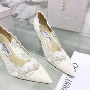 JIMMY CHOO 26S SCALLOPED LACE PUMP 65 MM IN WHITE FABRIC