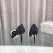JIMMY CHOO 26S HIGH HEELS 85 MM IN BLACK LACE PEARL-EMBELLISHED