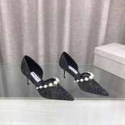 JIMMY CHOO 26S HIGH HEELS 65 MM IN BLACK LACE PEARL-EMBELLISHED