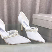 JIMMY CHOO 26S HIGH HEELS 85 MM IN WHITE LACE PEARL-EMBELLISHED