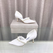 JIMMY CHOO 26S HIGH HEELS 65 MM IN WHITE LACE PEARL-EMBELLISHED