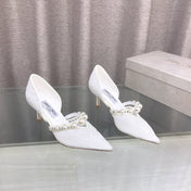 JIMMY CHOO 26S HIGH HEELS 65 MM IN WHITE LACE PEARL-EMBELLISHED