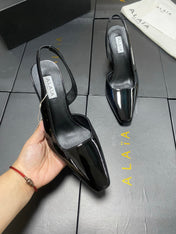 ALAIA 26S WEDGE SLINGBACKS 95 MM IN BLACK PATENT CALFSKIN
