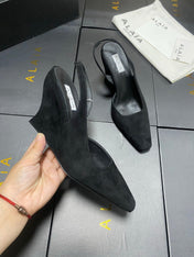 ALAIA 26S WEDGE SLINGBACKS 95 MM IN BLACK SUEDE