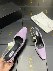 ALAIA 26S WEDGE SLINGBACKS 95 MM IN PASTEL PURPLE SUEDE