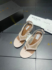 ALAIA 26S MESH THONG HEELS 55 MM IN BEIGE SUEDE