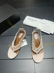 ALAIA 26S MESH THONG HEELS 55 MM IN BEIGE SUEDE
