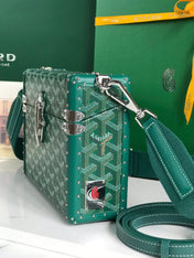 CASSETTE TRUNK BAG 21 IN GREEN GOYARDINE CANVAS & CLAMECY COWHIDE