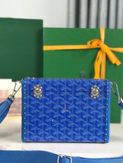 CASSETTE TRUNK BAG 21 IN BLUE GOYARDINE CANVAS & CLAMECY COWHIDE