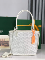 ANJOU MINI BAG 20 IN WHITE CALFSKIN AND GOYARDINE CANVAS