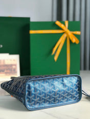 ANJOU MINI BAG 20 IN NAVY BLUE  CALFSKIN AND GOYARDINE CANVAS