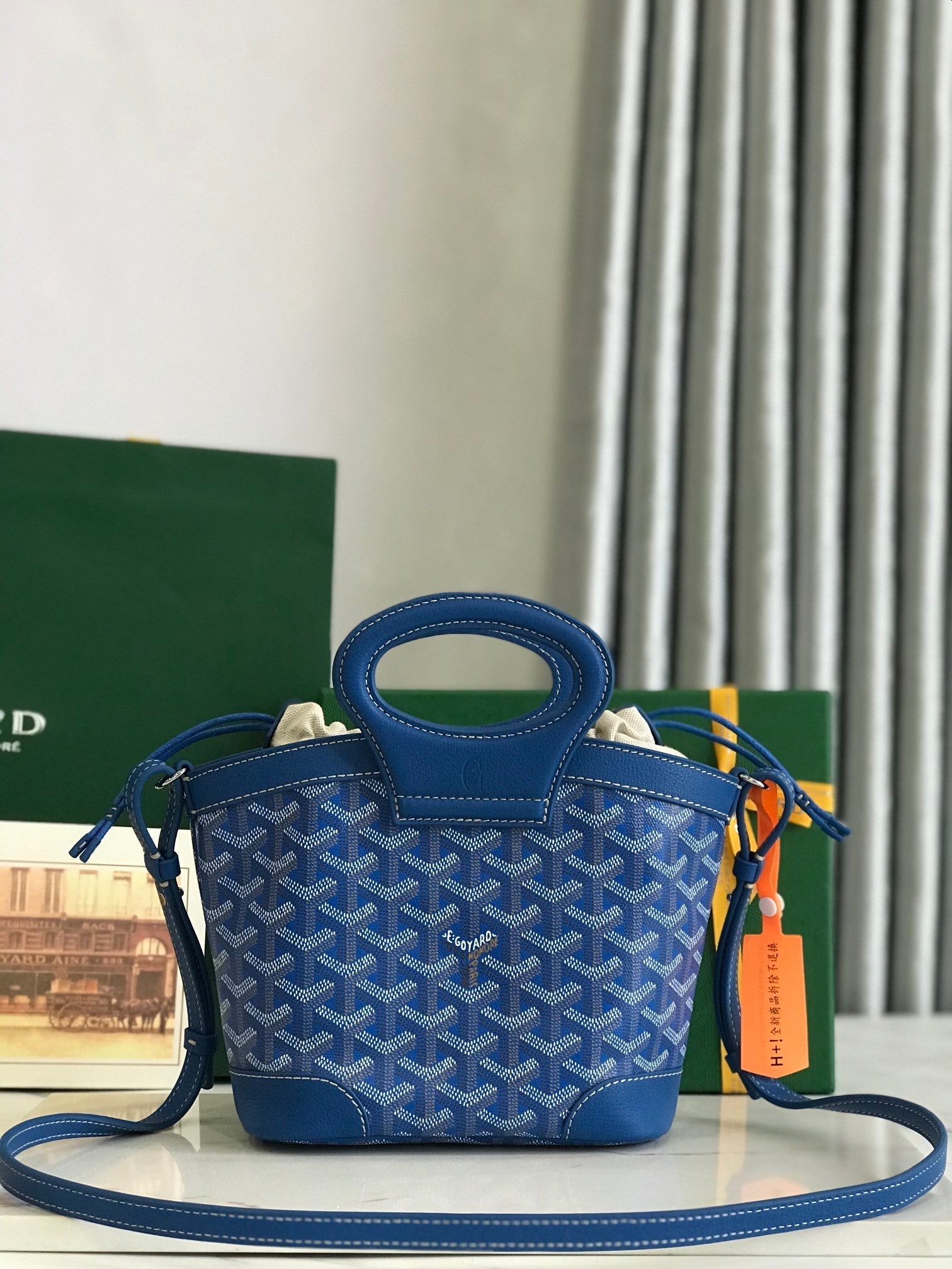 GOYA 26S BELUGA MINI BAG 23MM IN BLUE GOYARDINE CANVAS AND CALFSKIN