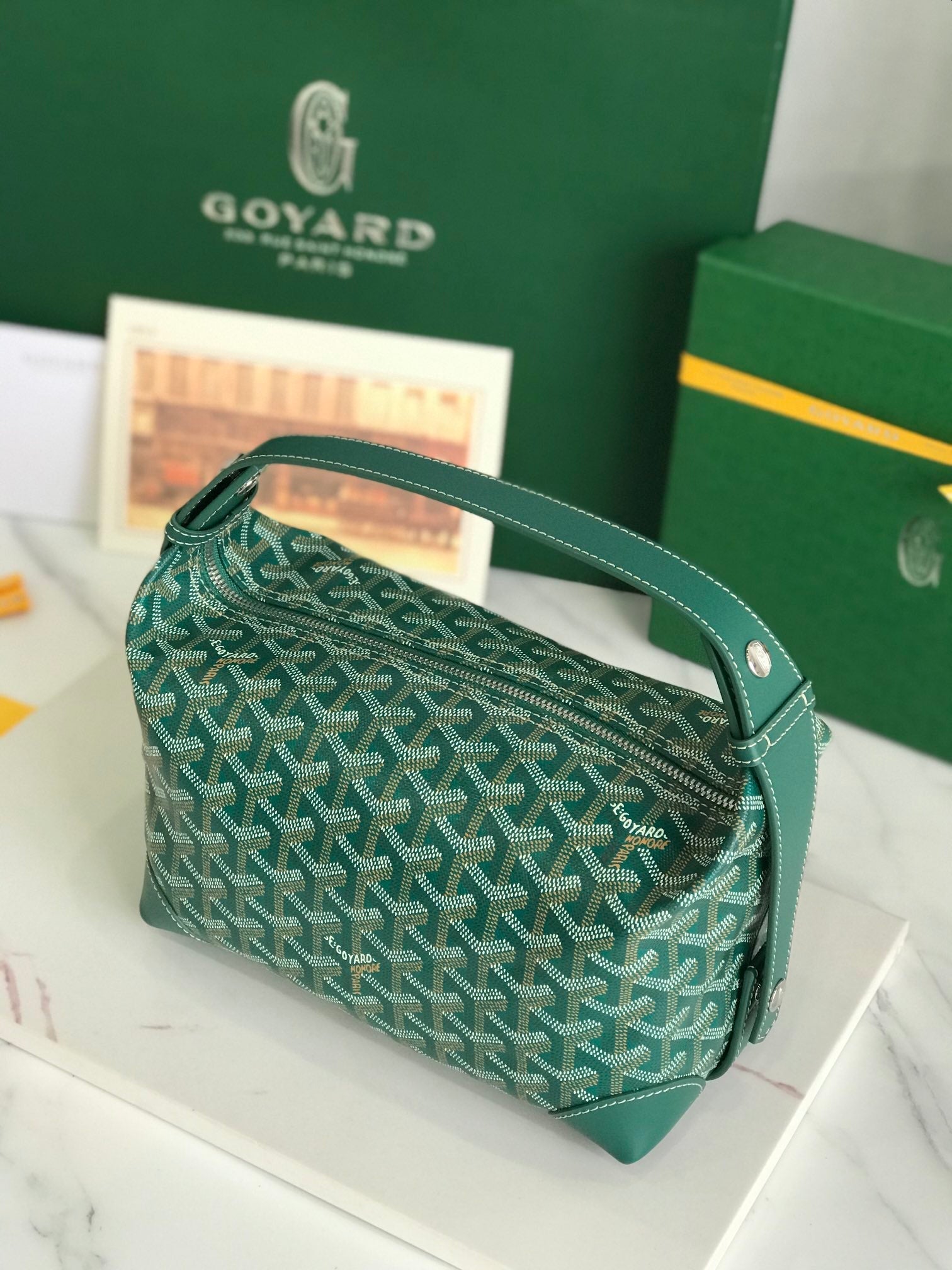 GOYA 26S BOEING 25MM IN DARK GREEN GOYARDINE CANVAS AND CALFSKIN