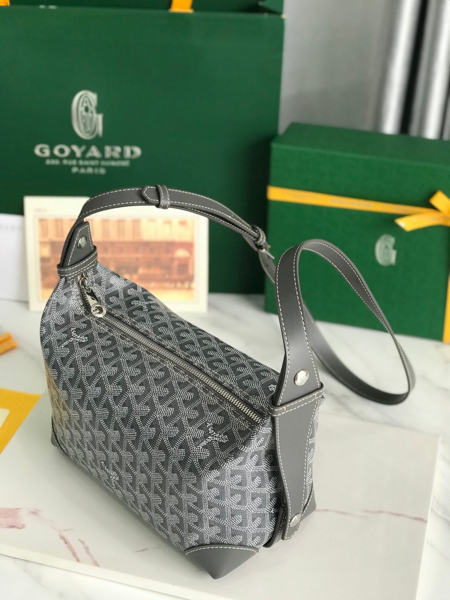 GOYA 26S BOEING 25MM IN GREY GOYARDINE CANVAS AND CALFSKIN