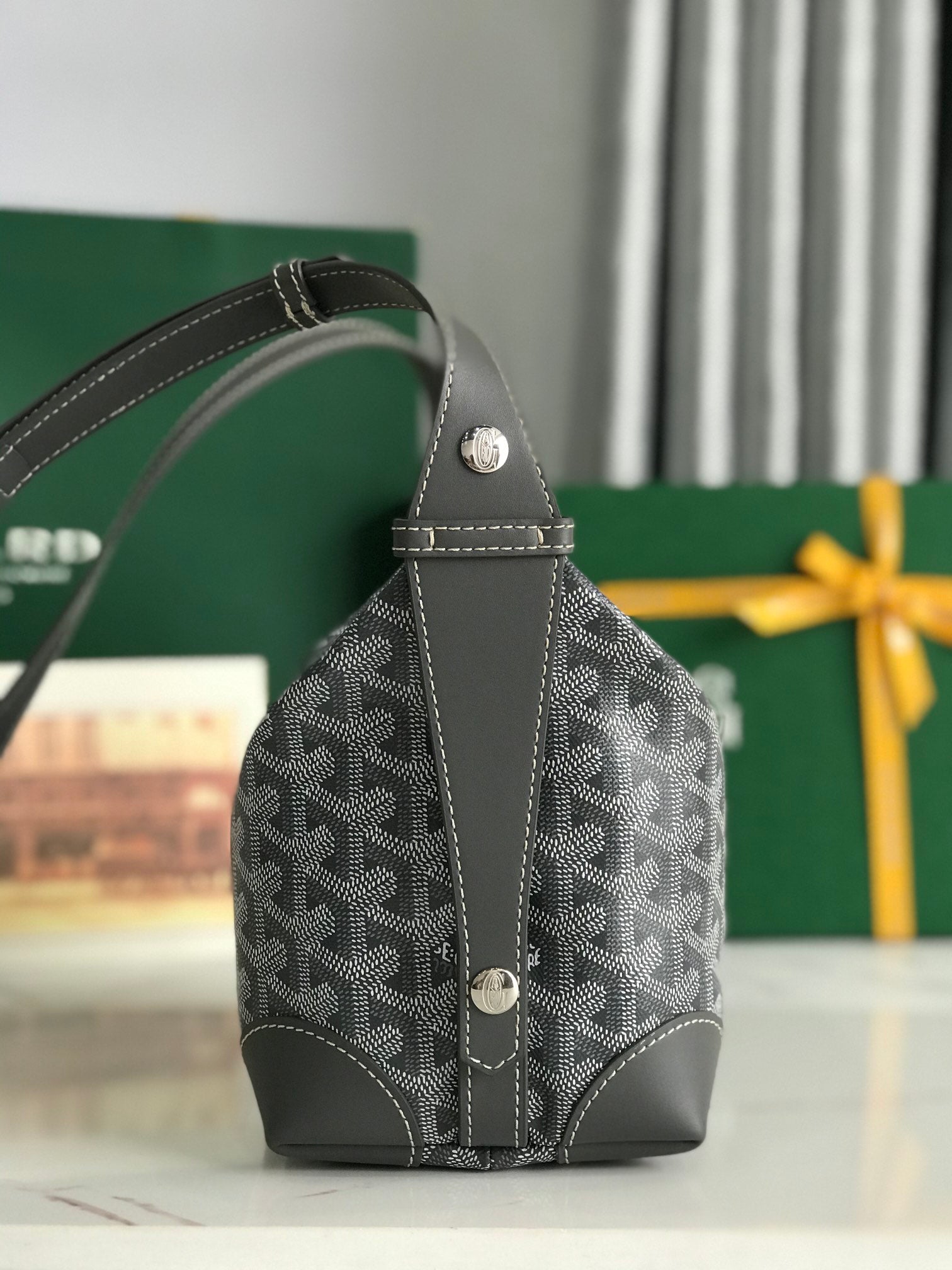 GOYA 26S BOEING 25MM IN GREY GOYARDINE CANVAS AND CALFSKIN