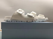 PRADA 26S STRAP SLIDES IN IVORY WHITE CROC EMBOSSED CALFSKIN