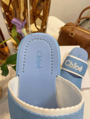 WOODY WEDGE SANDALS IN CERULEAN BLUE CANVAS WITH RUBBER SOLE