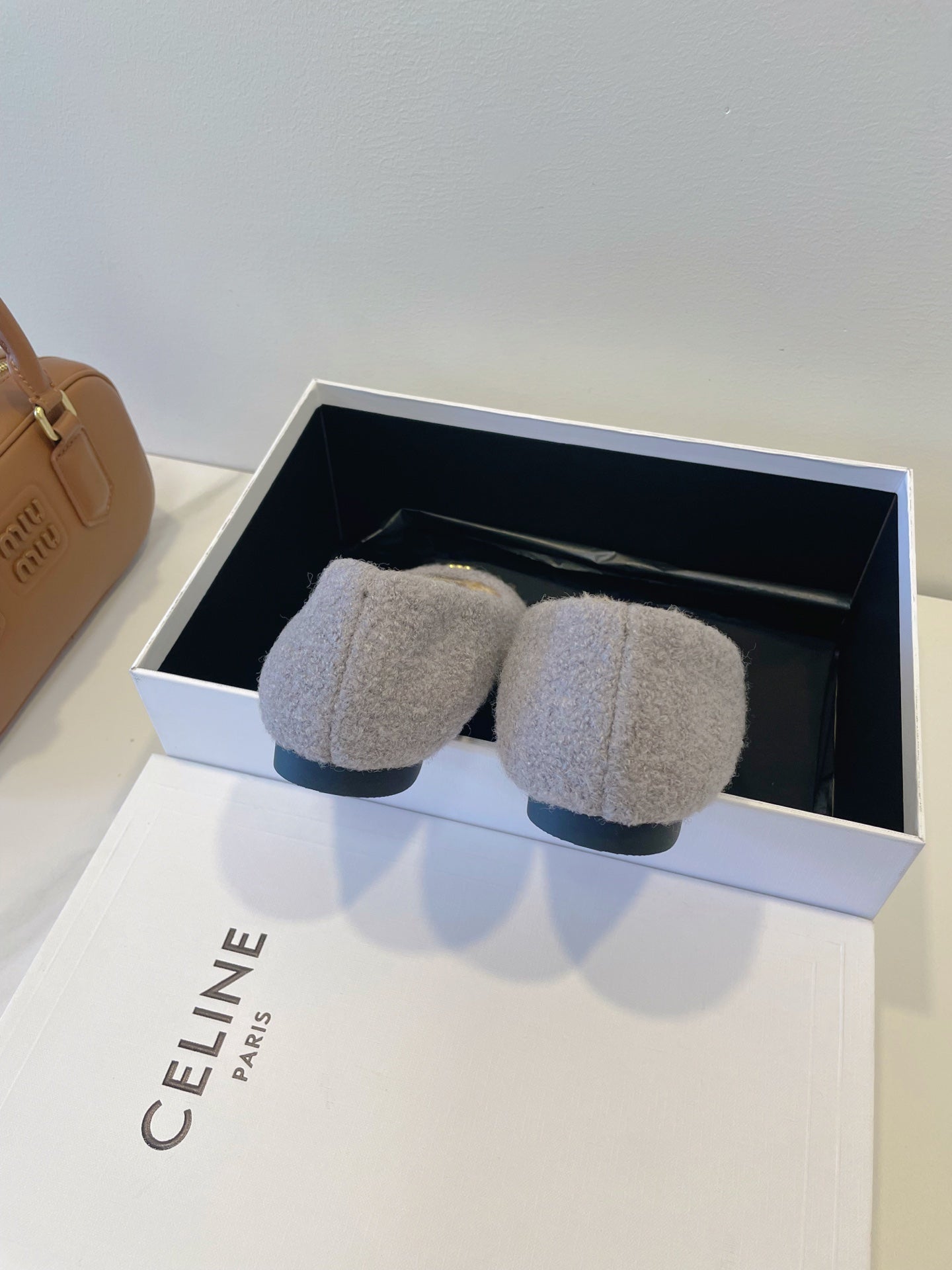 CELINE 26S FLAT SHOES IN LAVENDER GREY WOOL