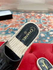 FLAT SLIPPERS IN BLACK LAMBSKIN MIX BEIGE WOVEN