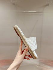 FLAT SLIPPERS IN WHITE LAMBSKIN MIX BEIGE WOVEN