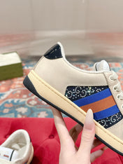 GUCCI 26S SCREENER SNEAKER IN BEIGE SUEDE MIX NAVY BLUE CANVAS