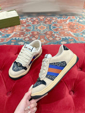 GUCCI 26S SCREENER SNEAKER IN BEIGE SUEDE MIX NAVY BLUE CANVAS