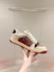 GUCCI 26S SCREENER SNEAKER IN BEIGE SUEDE MIX DARK RED CANVAS