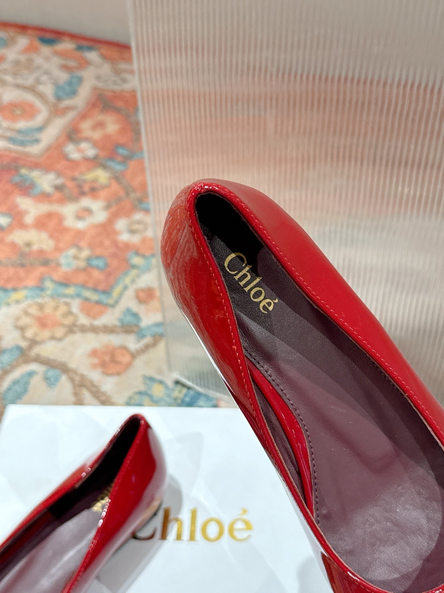 CHLOE 26S BALLET FLATS IN RED PATENT CALFSKIN