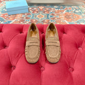 PRADA 26S LOAFERS 25MM IN CARAMEL BROWN SUEDE