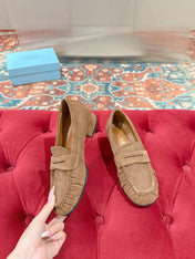 PRADA 26S LOAFERS 25MM IN CARAMEL BROWN SUEDE