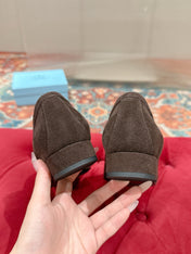 PRADA 26S LOAFERS 25MM IN CHOCOLATE BROWN SUEDE