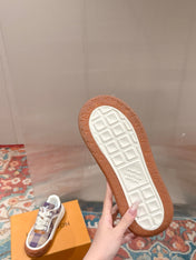 LV 26S PLAID SNEAKERS IN BEIGE MIX PURPLE FABRIC