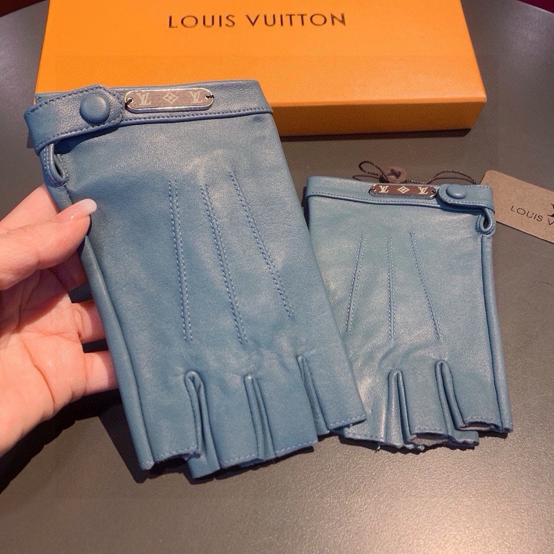 FINGERLESS GLOVES IN BLUE GREEN LAMBSKIN 453647
