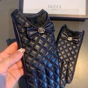 TOUCHSCREEN GLOVES WITH BOW IN BLACK LAMBSKIN 467968